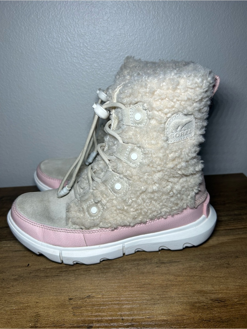 Sorel Kids Cream Sherpa Boot with Pink Trim